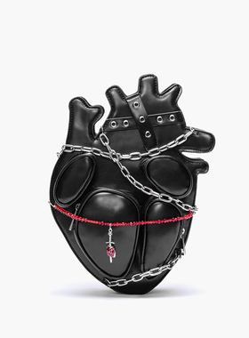HIATUS原创暗黑捆绑链条心脏双肩斜挎包创意哥特风朋克金属辣妹包