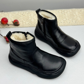 保暖加厚厚底短靴防滑大棉靴二棉鞋 真皮加绒雪地靴女2025新款 冬季