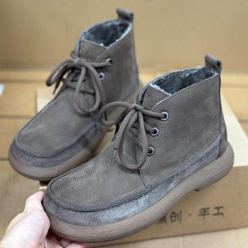 2024新款真皮短靴女加绒棉鞋复古休闲加厚平底靴子短筒马丁靴保暖,女鞋,马丁靴,淘宝优惠券,粉丝福利购,淘宝优惠卷