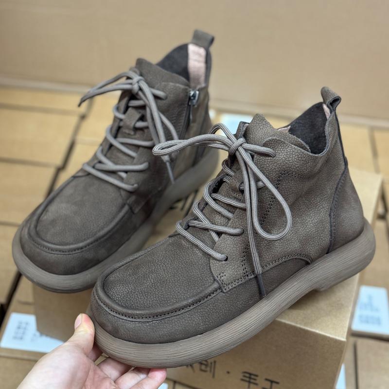 真皮马丁靴女平底秋冬款