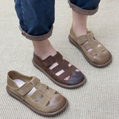 女2023年夏季 新款 镂空平底包头防滑复古女鞋 真皮罗马凉鞋 子妈妈鞋