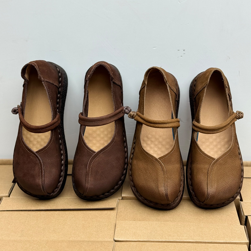 手工复古休闲妈妈鞋头层牛皮民族风女鞋百搭奶奶鞋平底2025新款