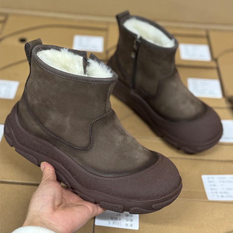真皮羊毛雪地靴女加厚保暖大棉鞋圆头厚底马丁靴防滑复古短靴子