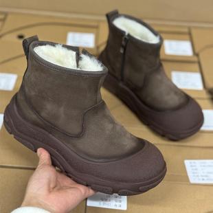 真皮羊毛雪地靴女加厚保暖大棉鞋 圆头厚底马丁靴防滑复古短靴子