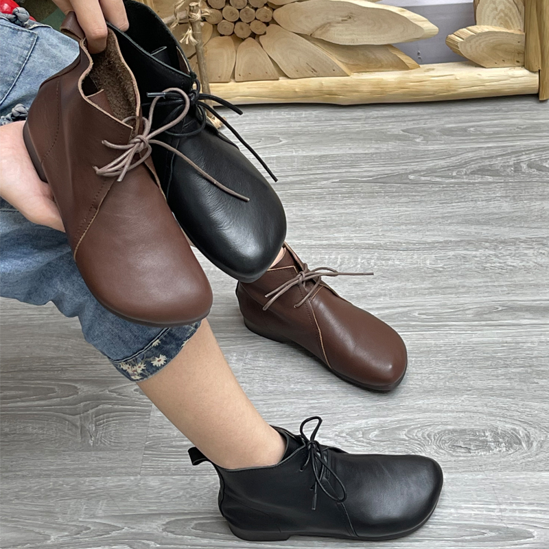 手工英伦风单靴女真皮