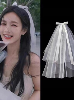 李一桐同款蝴蝶结求婚新娘头纱