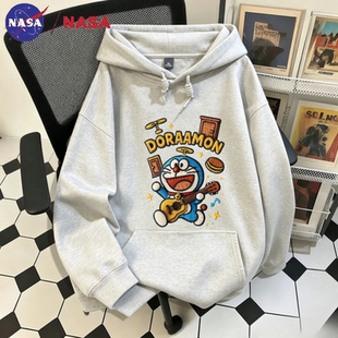 NASA创意叮当猫银狐绒重磅日常连帽卫衣情侣棉质面料宽松春秋上衣