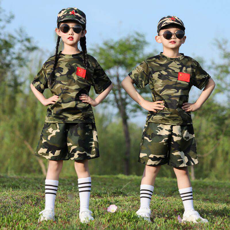 儿童迷彩服男女童套装学生幼儿园军训服户外短袖小孩特种兵演出服