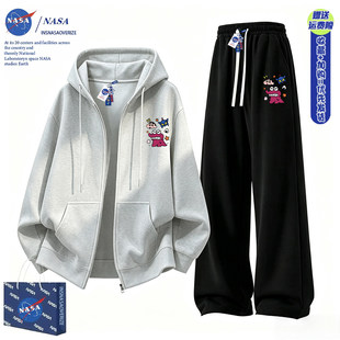 NASA联名蜡笔小新卫衣套装男女款春秋冬季潮流连帽开衫裤子两件套