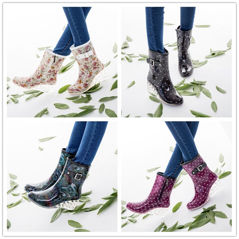 新款包邮坡跟水鞋雨鞋成人雨靴女韩国 时尚搭扣拉链高跟中筒套鞋在类目 女鞋, 雨鞋中 - 来自Buy2taobao.com提供专业的淘宝代购服务