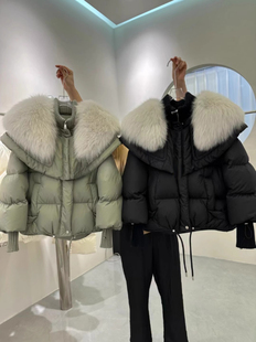 2026冬季欧货超大狐狸毛领皮草羽绒服女斗篷加厚短款显瘦羽绒外套