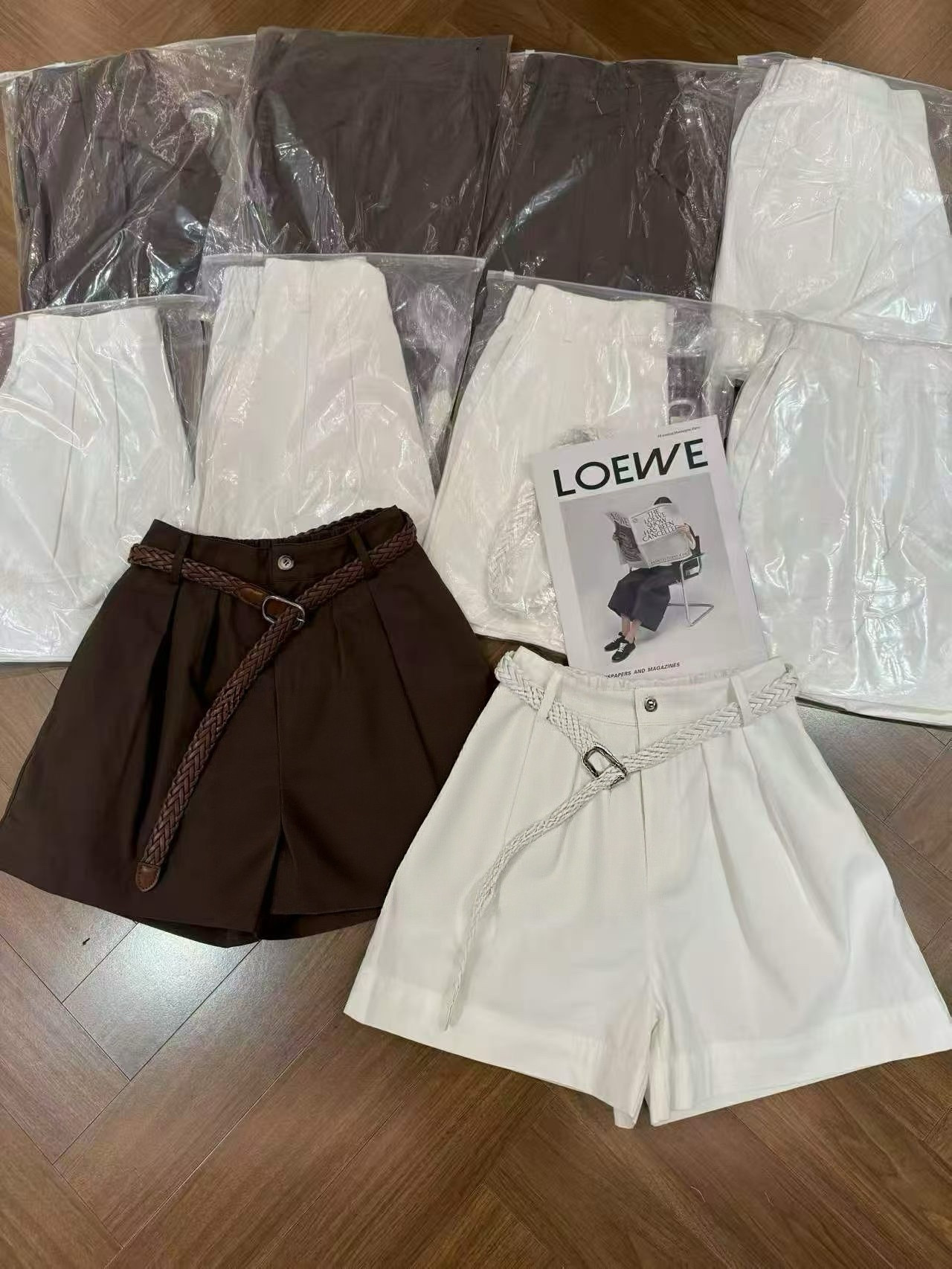 夏日利落美学_原创高腰显瘦百搭休闲短裤宽松直筒阔腿热裤 配腰带
