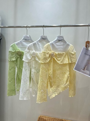 静谧感 风格感の清爽气质法式14针提花优雅立体装饰不对称小上衣