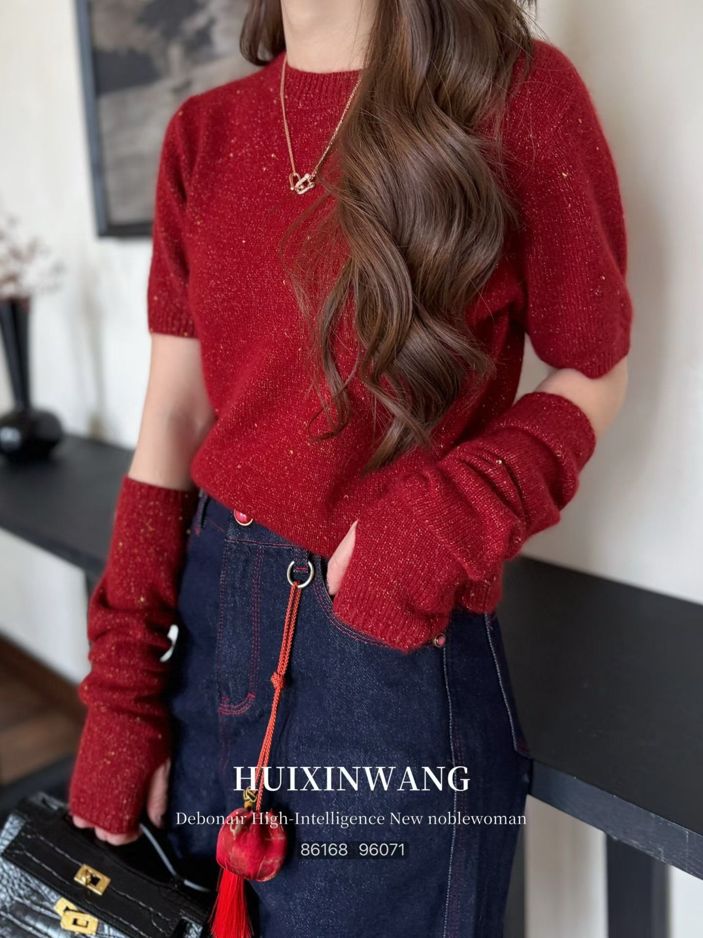 推荐！温暖又气质！重工亮丝花纱羊毛红色针织套头毛衣女 配手袖,女装/女士精品,毛针织衫,淘宝优惠券,粉丝福利购,淘宝优惠卷