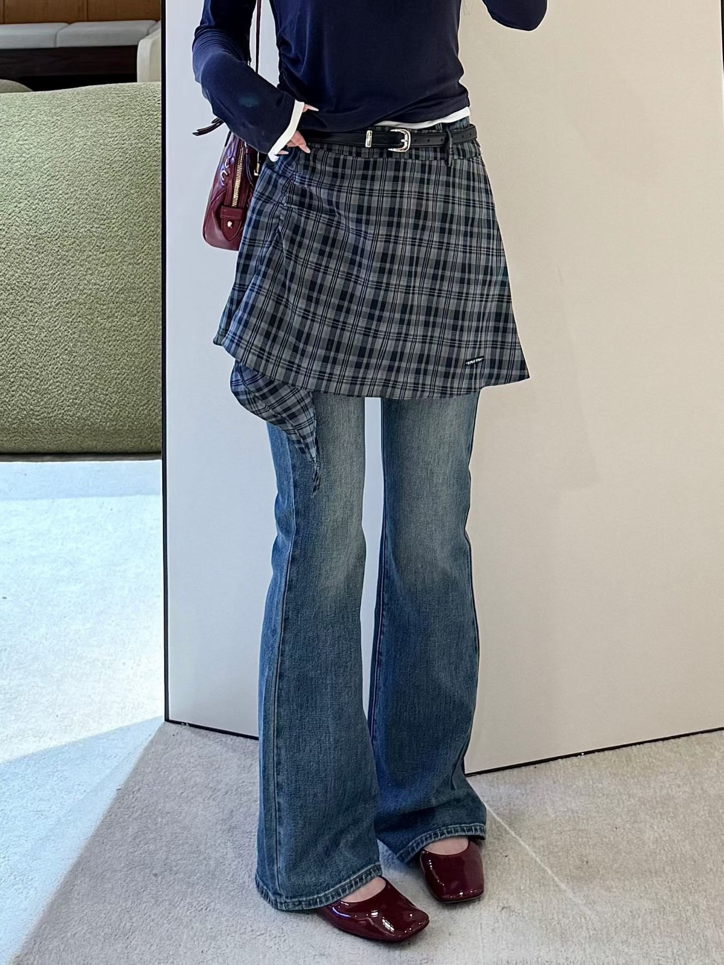 配腰带+格子屁帘@时髦个性有腔调 氧气微喇显瘦棉感修身牛仔裤女,女装/女士精品,皮裤,淘宝优惠券,粉丝福利购,淘宝优惠卷