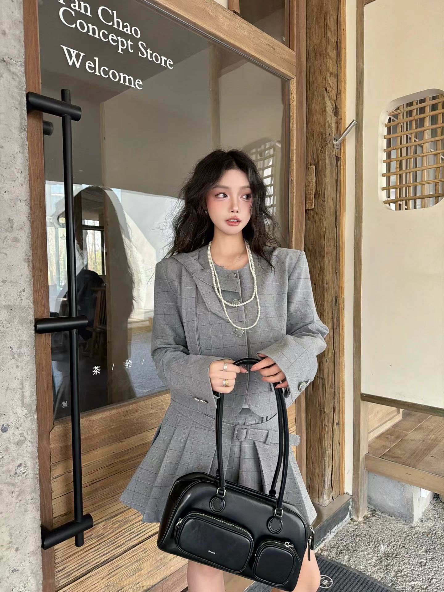 【妙巴黎复古vibe】浪漫优雅显瘦格子短外套+压褶半身裙两件套女,女装/女士精品,短外套,淘宝优惠券,粉丝福利购,淘宝优惠卷