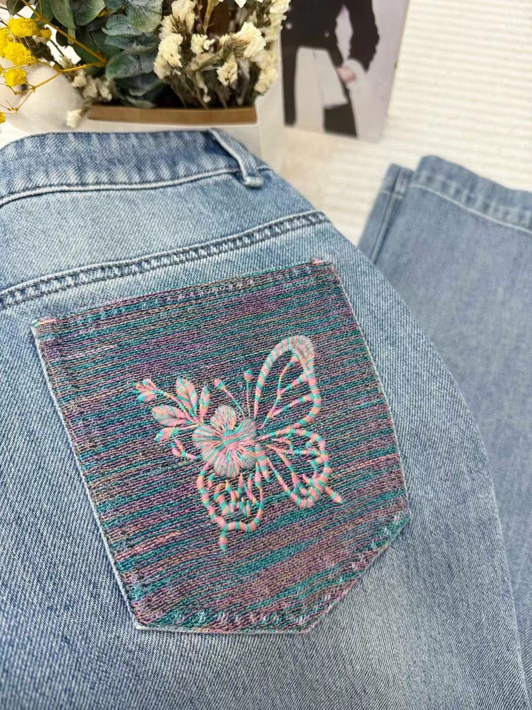 早春氛围感【难忘的心动】立体彩线刺绣蝴蝶设计甜美气质牛仔裤女,女装/女士精品,皮裤,淘宝优惠券,粉丝福利购,淘宝优惠卷