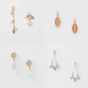 日系agete同款 蓝月光石橙月光石拉长石淡水珍珠耳环耳坠925银女