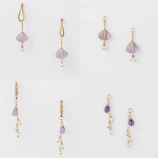 日系age风格 天然爱心紫水晶淡水珍珠925纯银耳环耳坠生日礼物