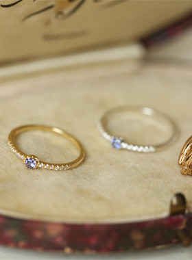 十四 行诗 日系轻奢精致 s925纯银镀金戒指 女 蓝紫色坦桑色锆石