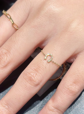 马上有钱 日系age同款u形小马蹄链条戒指 925银镀14k金可调节女