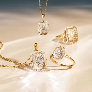 日系starjewelry同款 白水晶星星吊坠925银镀14k金项链戒指女礼物