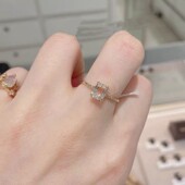 agete同款 水中细雨 春夏时节 方形天然白水晶925银镀14k金戒指女