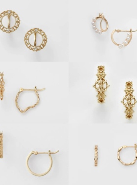 日系age耳扣合集 蕾丝镂空耳圈优雅百搭日常简约款上班耳环耳钉女