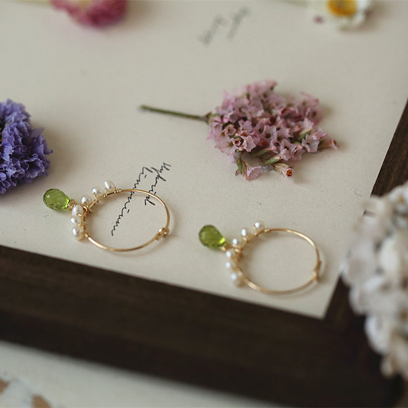 浪漫风漂泊天然橄榄石夏日耳圈