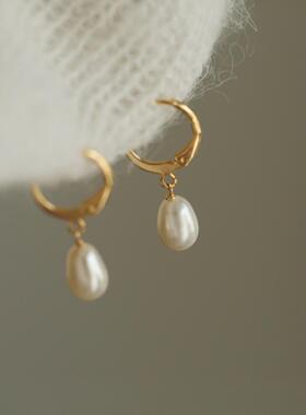 特 天然米形淡水珍珠耳环 法式优雅百搭通勤耳饰小巧耳坠女生礼物