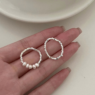 碎碎平安。碎银子珍珠戒指 925通体纯银女小众设计高级感礼物