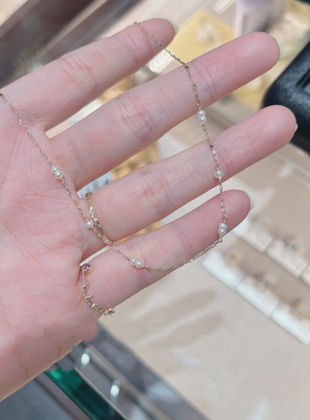 进口14k包金可水洗 基础迷你极细淡水珍珠项链锁骨链女生日礼物