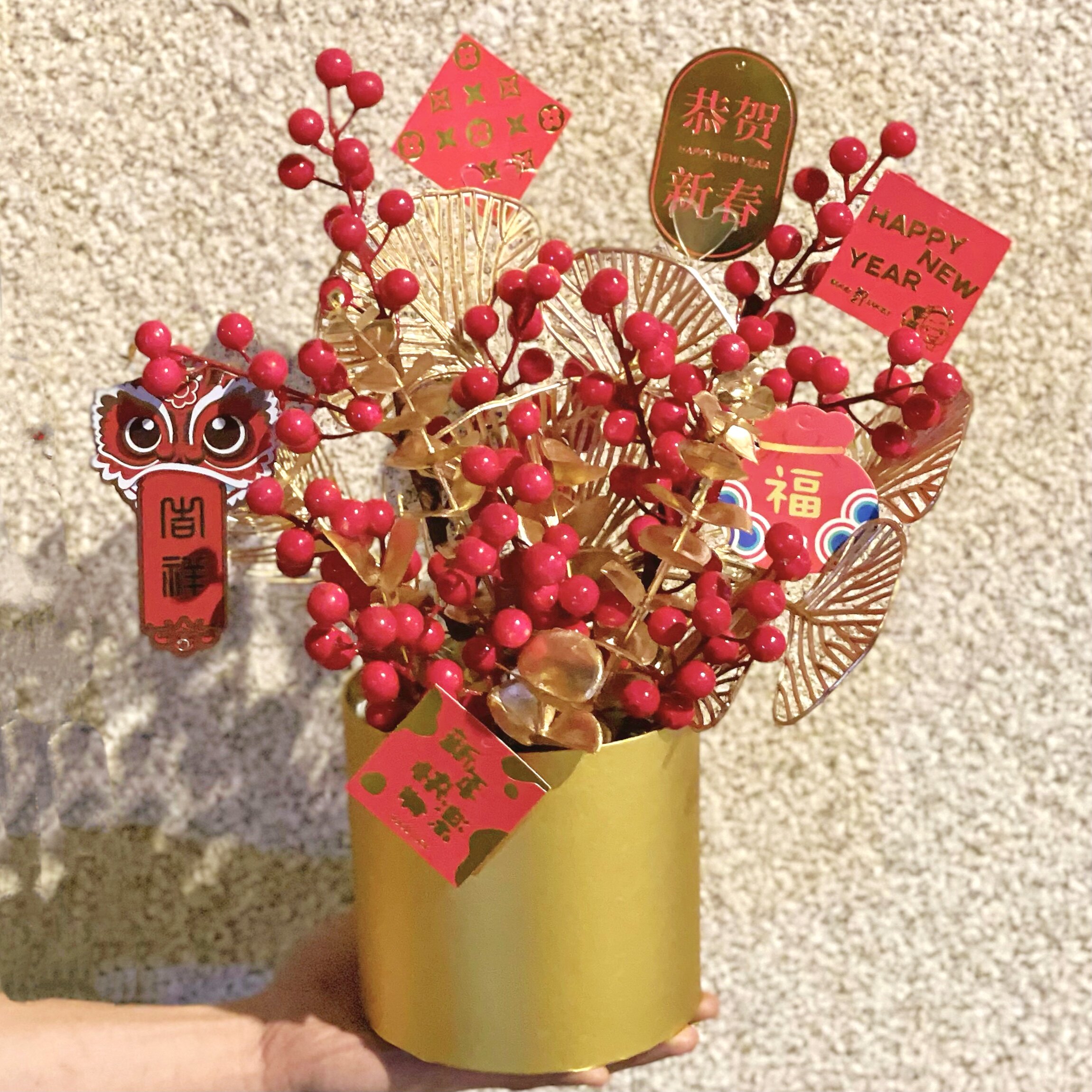 银柳花卉diy年宵花束盆栽鲜花创意福桶新年抱抱桶插花春节材料包