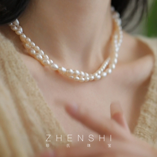 蔷薇扣小米粒双层颈链锁骨链 天然淡水珍珠项链女款 马提尼