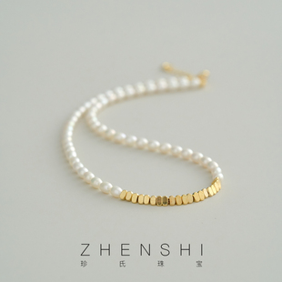 金色轻奢优雅锁骨链颈链 天然淡水米粒形珍珠项链女新中式 云泽