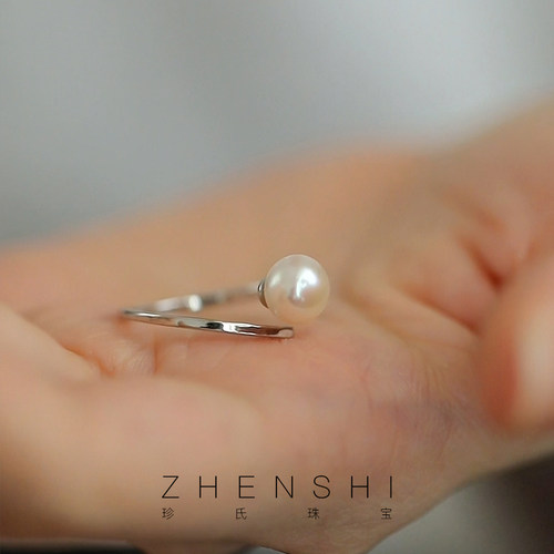 【霜绒】天然淡水珍珠戒指女款 时尚简约轻奢高级感可调节开口戒