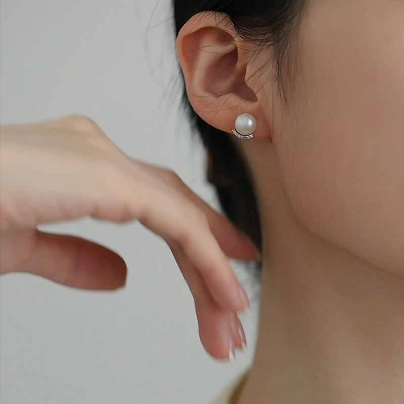 【蔓生】天然淡水珍珠耳钉女款 简约气质百搭时尚镶锆款耳环耳饰