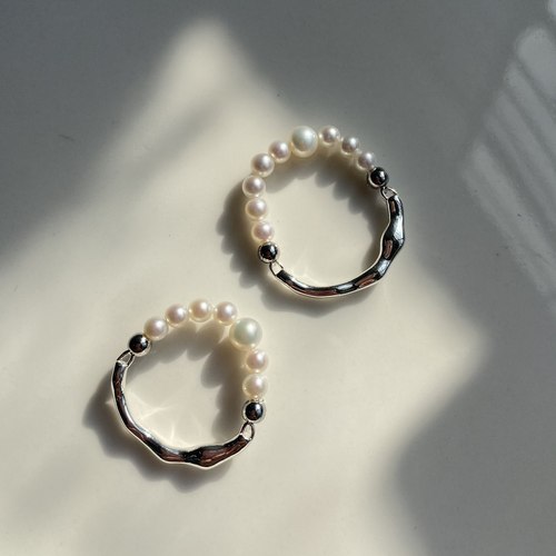 【简行】天然淡水baby珠戒指女款圆形时尚潮流个性设计弹力绳戒圈