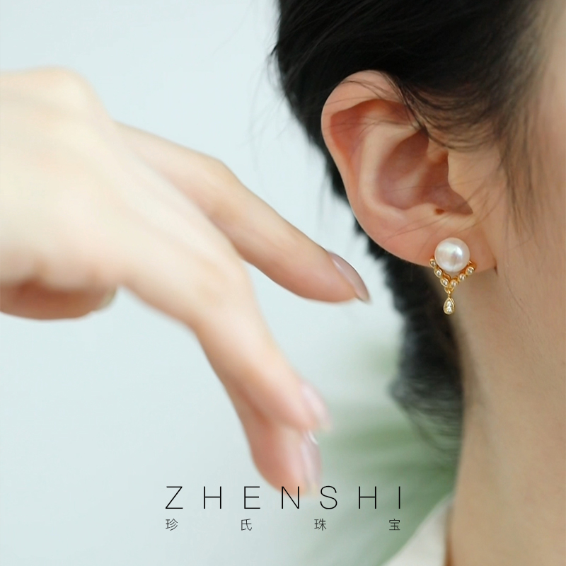 天然淡水珍珠耳钉流光
