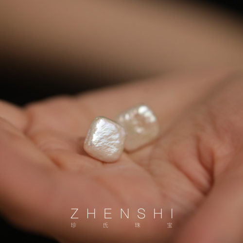 【方糖】天然淡水巴洛克珍珠耳钉女 方形时尚轻奢气质高级感耳饰