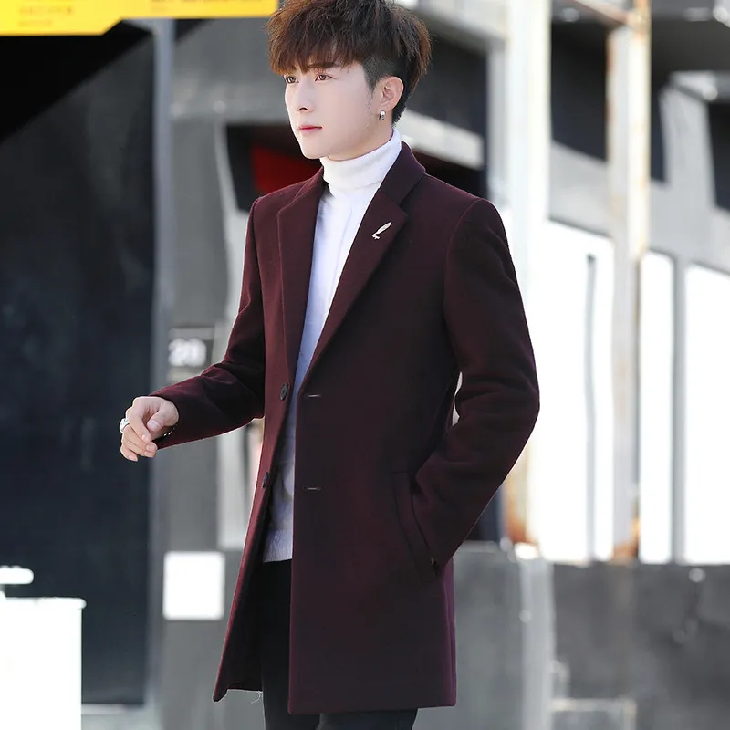 呢子风衣男中长款加厚宽松呢料披风外套男生青少年秋冬装毛呢大衣