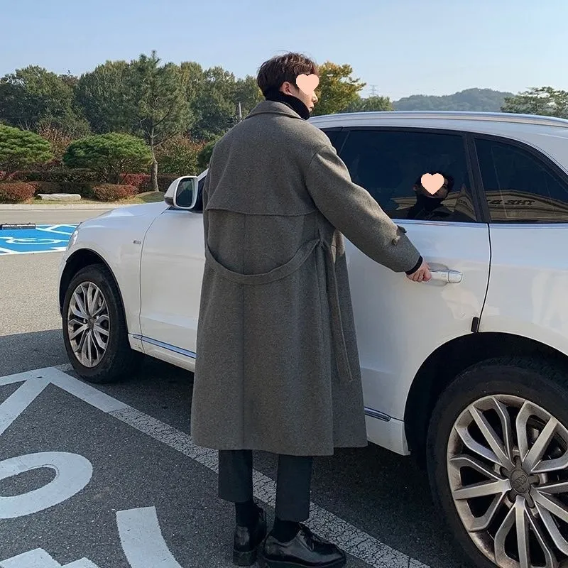 秋冬男士毛呢大衣中长款过膝外套英伦风双排扣呢子韩版加厚风衣男