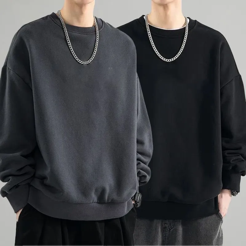 卫衣男士春秋款新款圆领宽松秋季无帽上衣青少年长袖男款外套