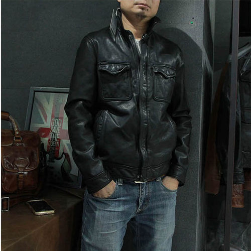 秋冬复古机车外套男士短款皮夹克