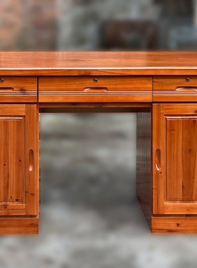 1米2纯实木书桌全杉木办公台学生家用写字台带抽屉锁书台电脑台