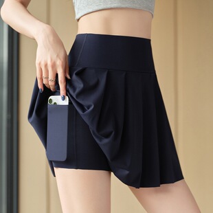 紧身瑜伽裙裤 口袋百褶裙女外穿防走光网球裙户外运动短裙薄款 大码
