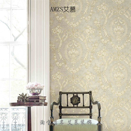 卧室客厅印花美式复古风墙纸墙布