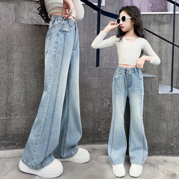2025年新款女童牛仔喇叭裤春秋款中大童儿童春款微喇弹力裤子春装