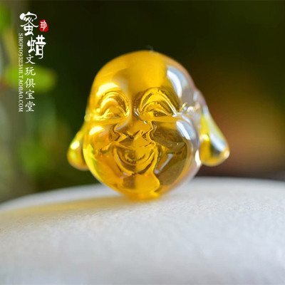 净水金珀散珠原石弥勒佛琥珀吊坠 男女款配饰佛珠 纯天然正品5A级