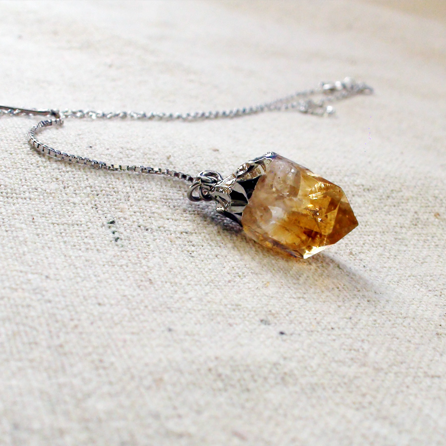 天然黄水晶纯银好运和财富项链